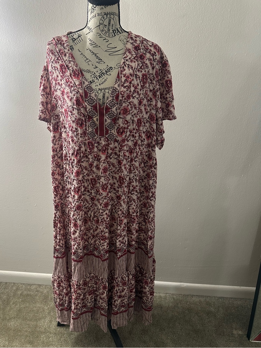 Knox Rose Red Floral Bohemian Tiered Midi Dress Size 2X